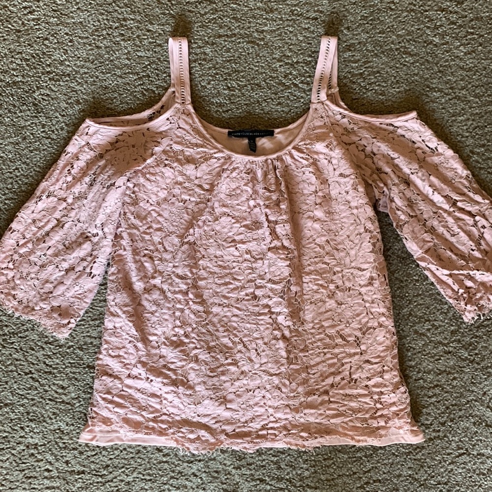 White House Black Market pink floral blouse
